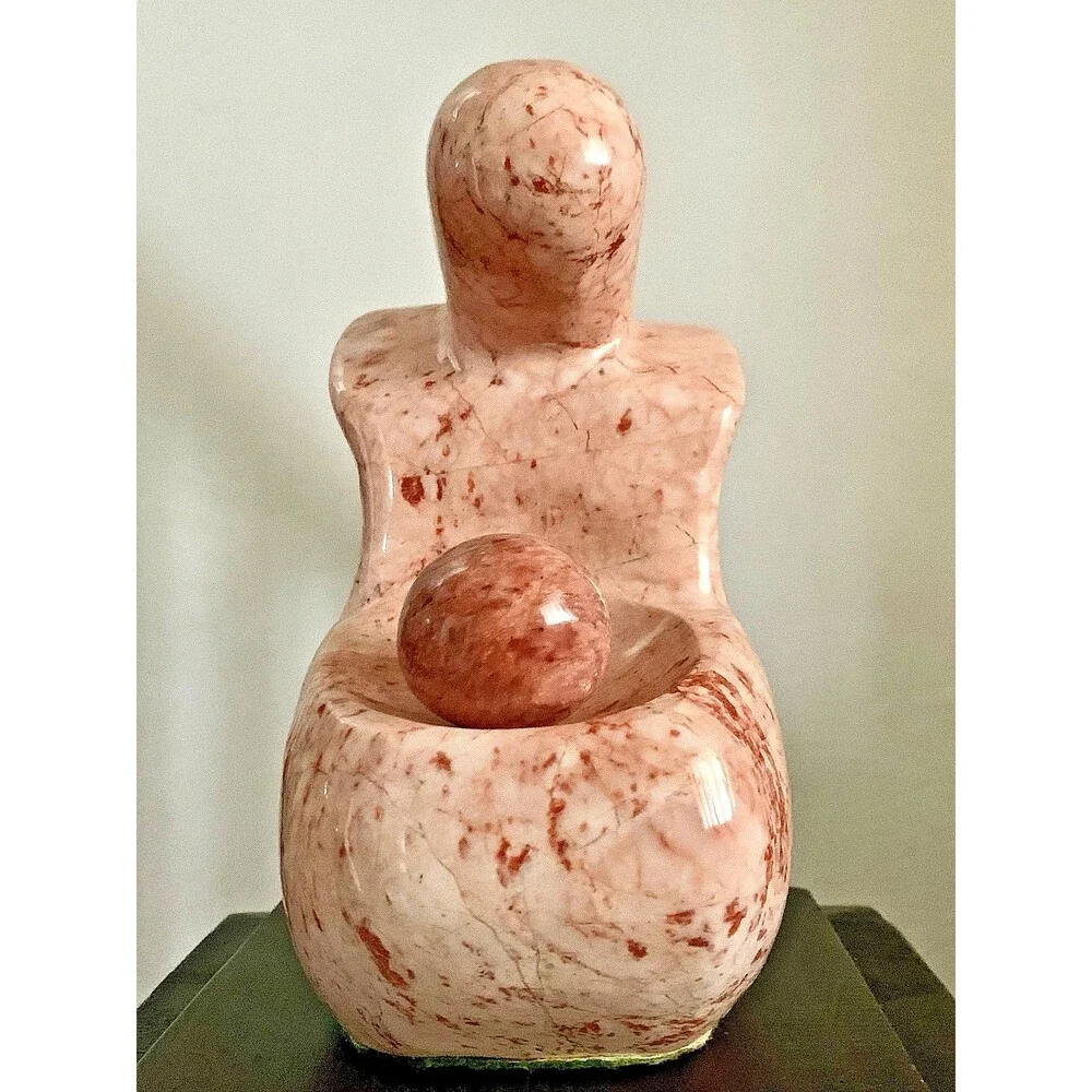 VINTAGE PINK MARBLE SCULPTURE- Abstract Mother & Child, Mid Century Modern 7